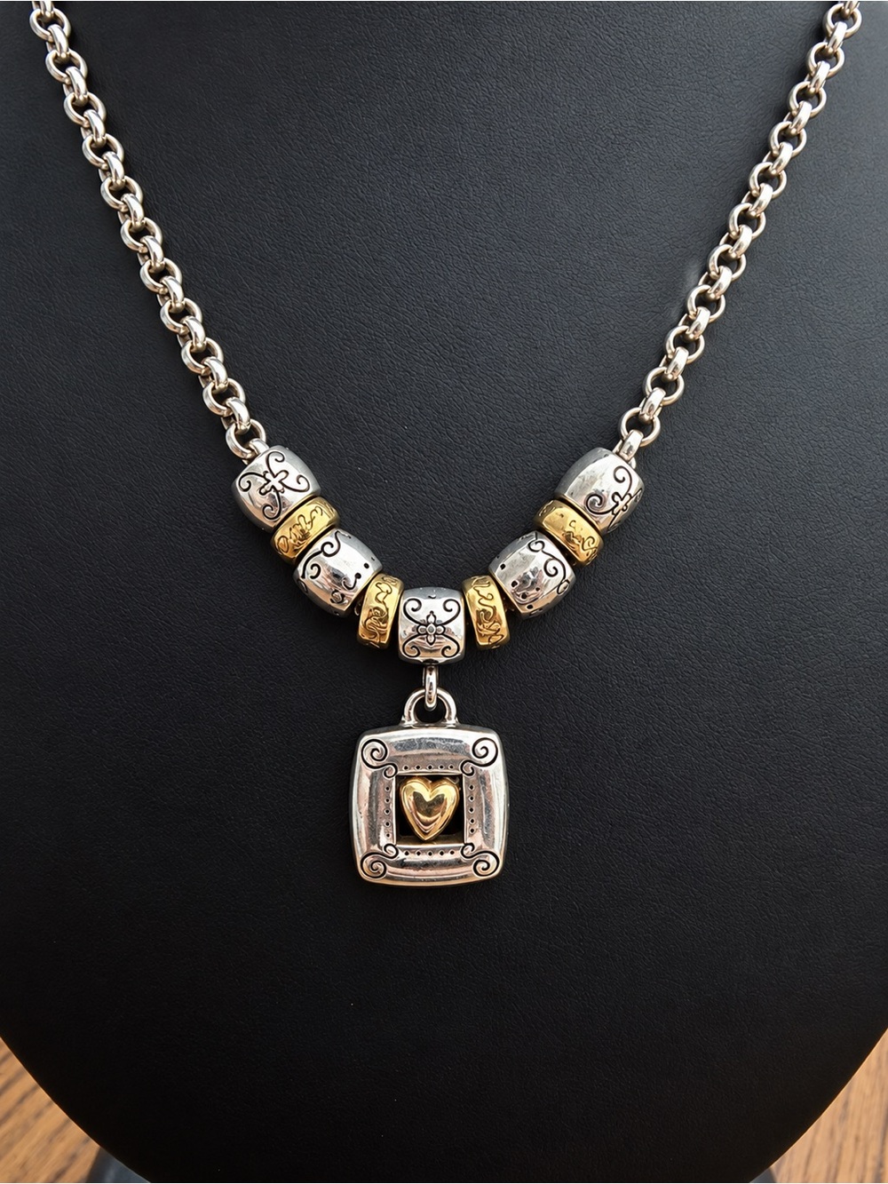 RETIRED Brighton Two-Tone Heart Pendant Necklace Reversible